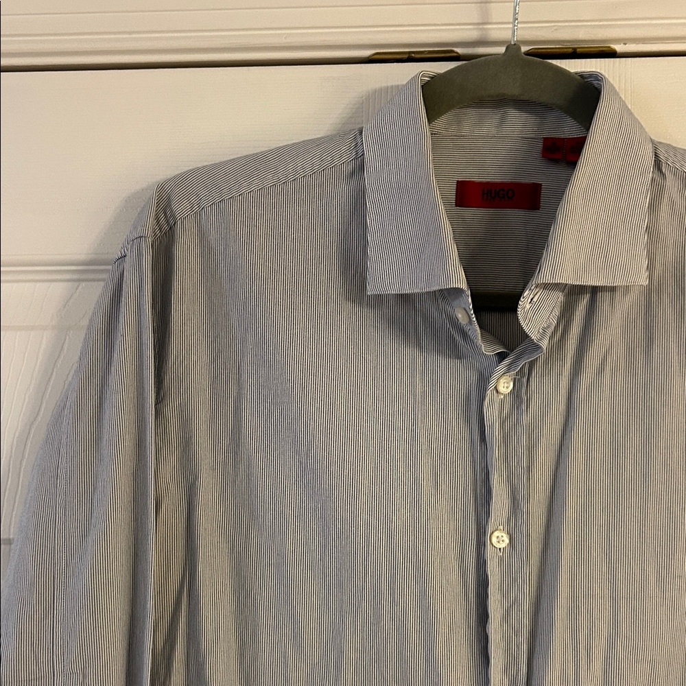 HUGO Men's Classic Blue Pinstripe Shirt